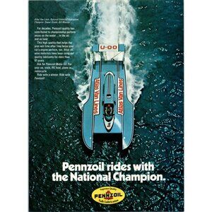 1979 Pennzoil Motor Oil Bill Muncey Hydroplane Boat Racing Vintage Print Ad Art